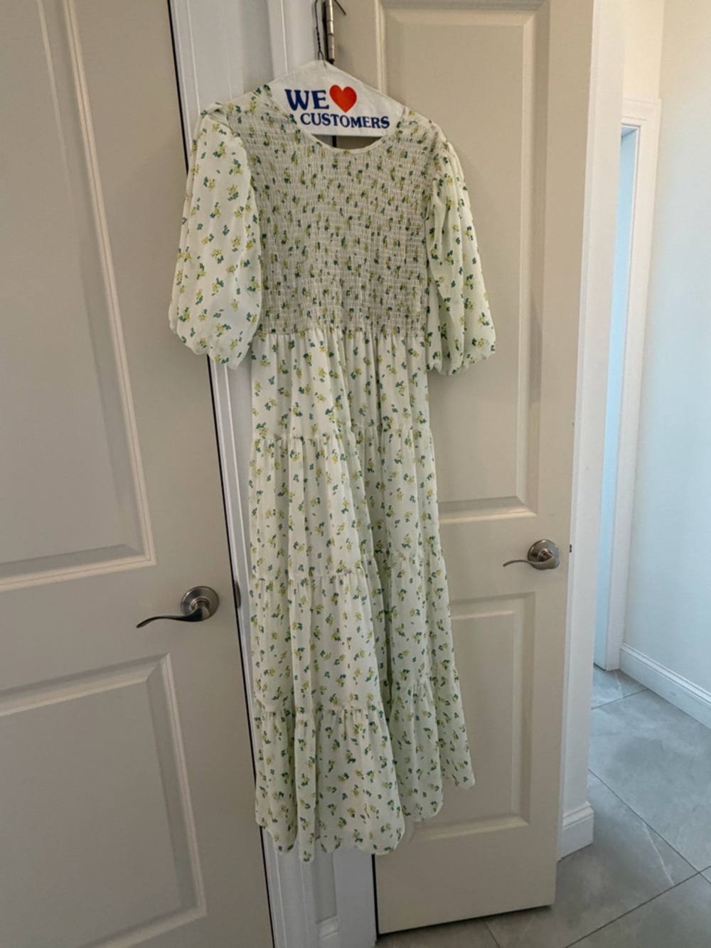 ASOS White Midi Dress with Green Floral Print